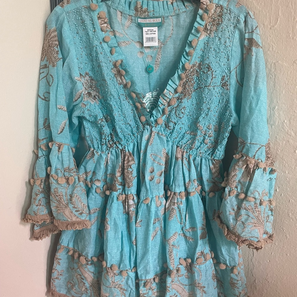 Anthropologie Turquoise and Beige Dress